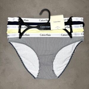Calvin‎ Klein Black and White Striped Bikini Style Panties Trio